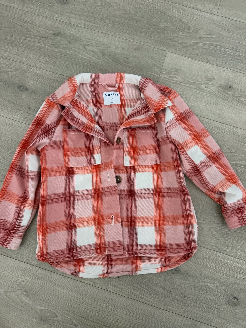 Old Navy Coral Pink & Orange Plaid Button-Down Shirt for Kids